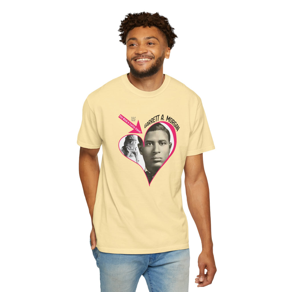 Garrett A. Morgan Oversize Heart Tribute Tee — Inventor of Traffic Signal & Gas Mask with QR Bio