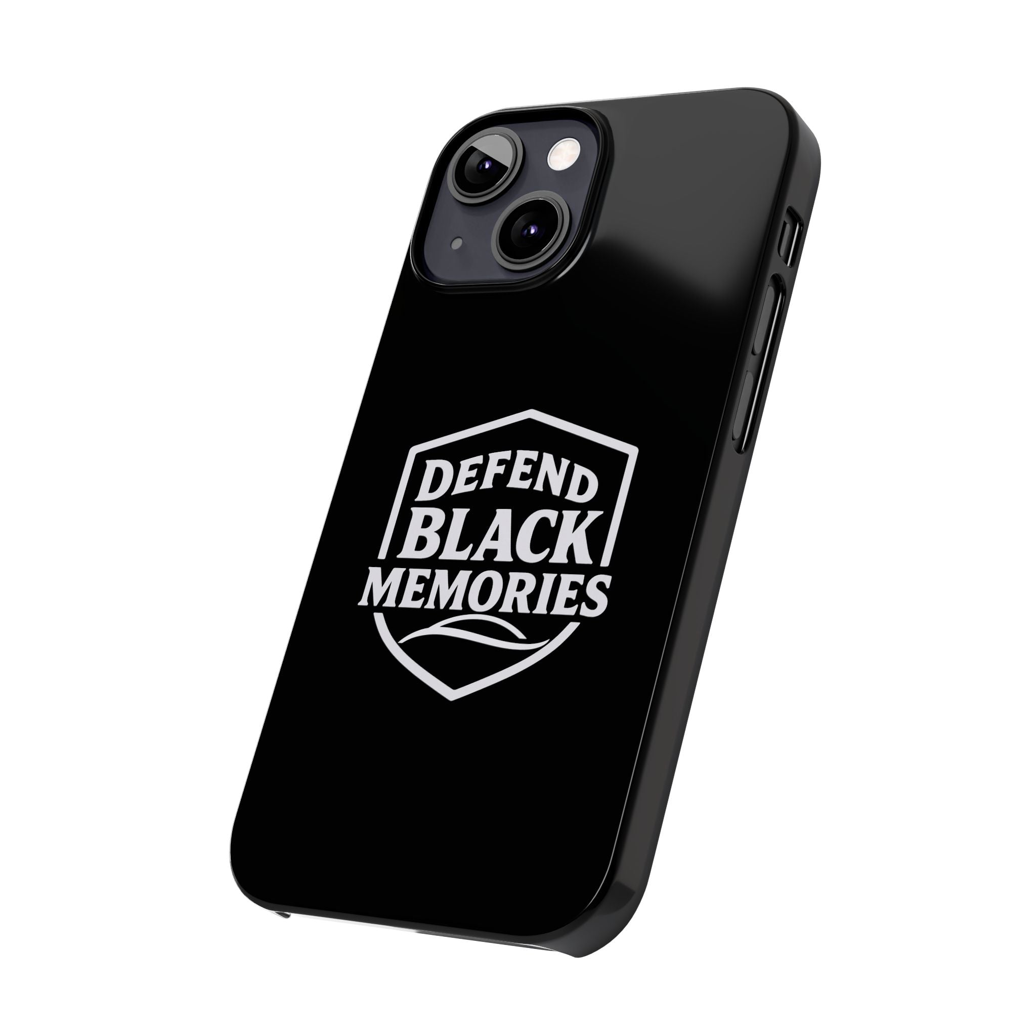 Defend Black Memories Slim Phone Case — Black Shield Typography Protective Cover