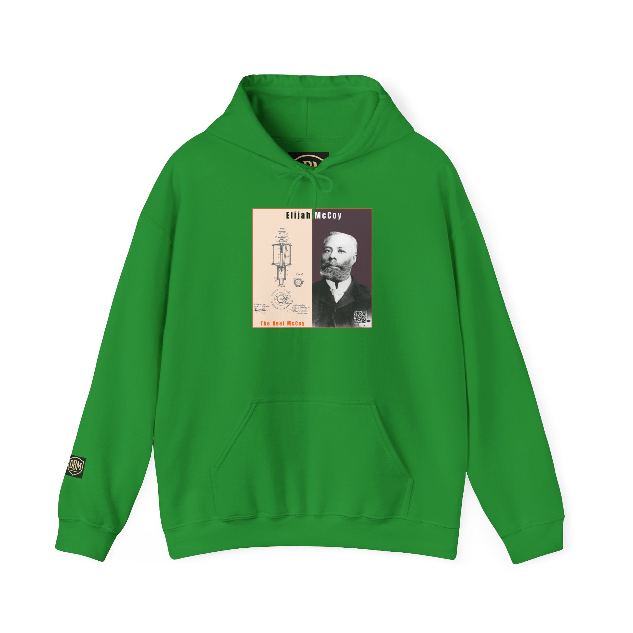 Defend Black Memories: Elijah McCoy Historical Black Portrait Big Back Logo Hoodie