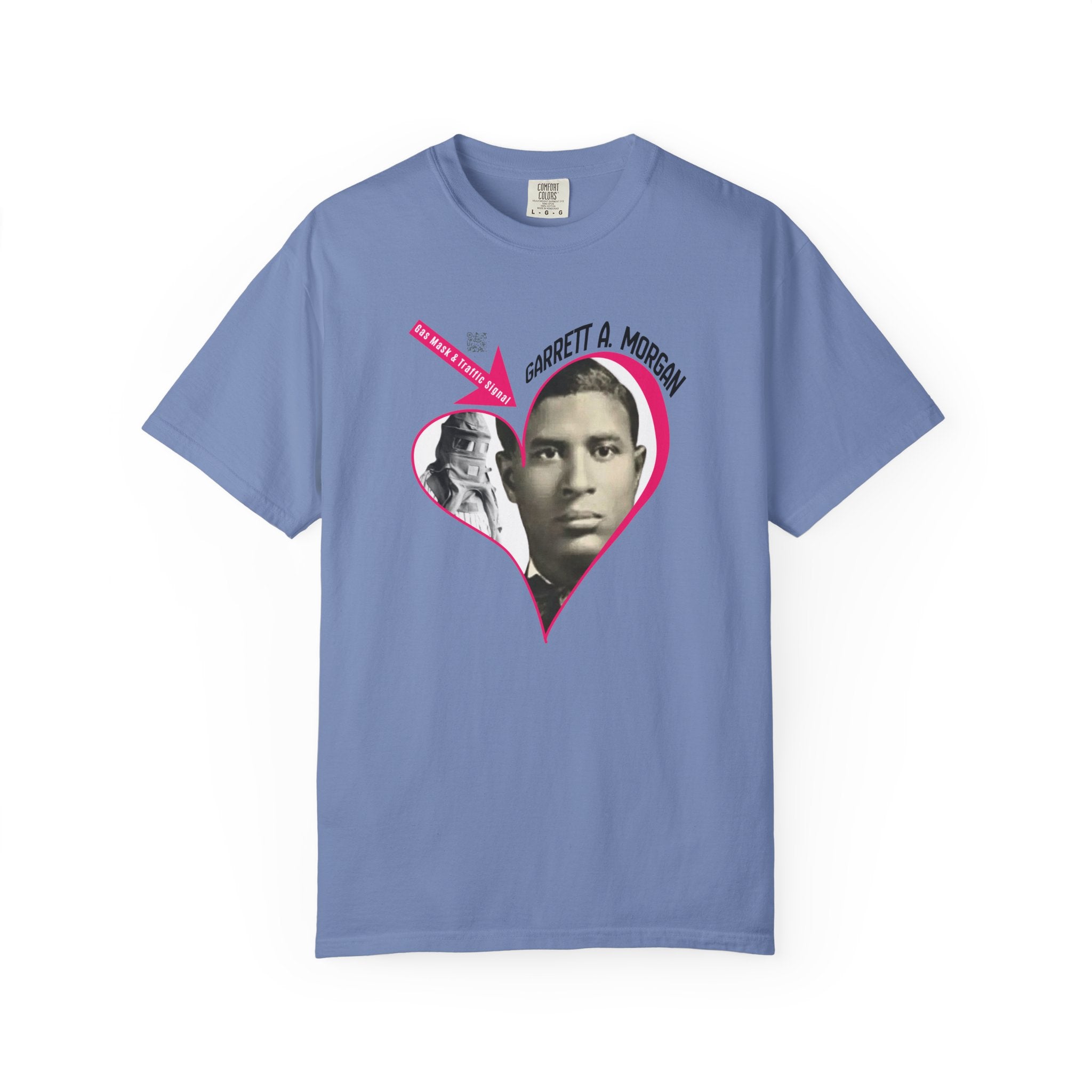 Garrett A. Morgan Oversize Heart Tribute Tee — Inventor of Traffic Signal & Gas Mask with QR Bio