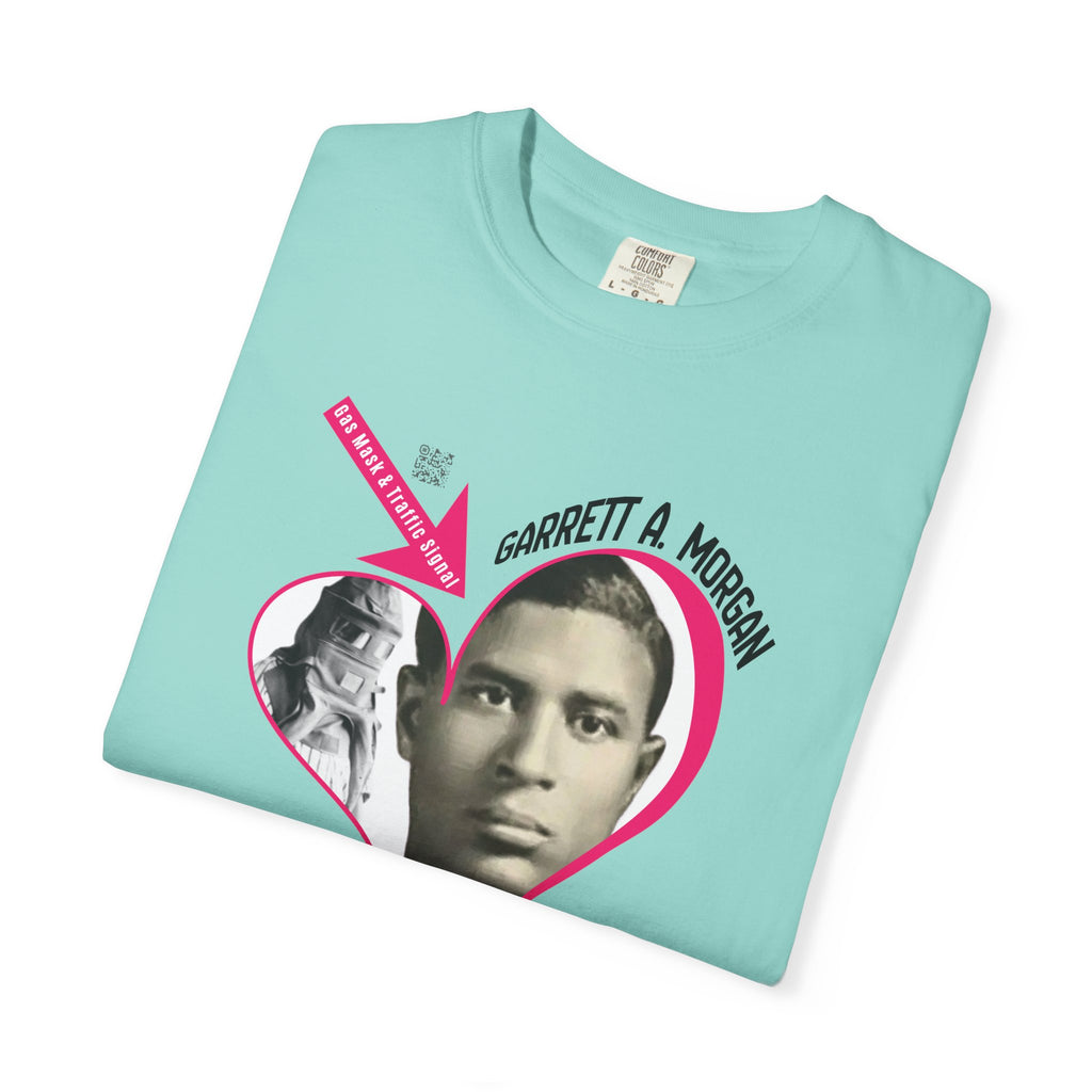 Garrett A. Morgan Oversize Heart Tribute Tee — Inventor of Traffic Signal & Gas Mask with QR Bio