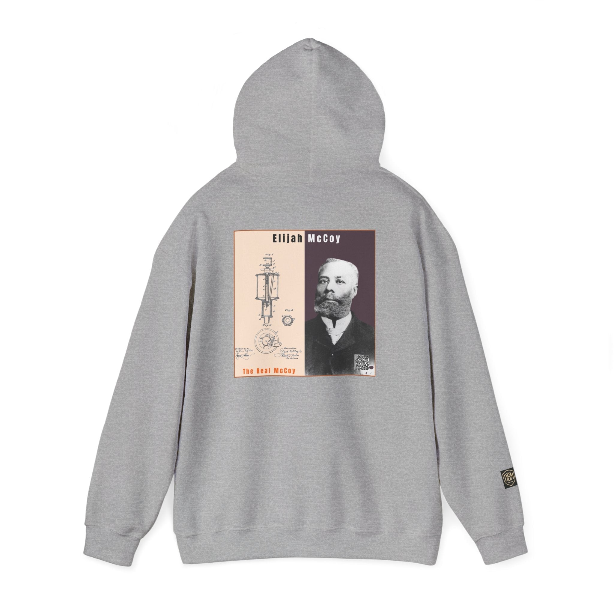 Defend Black Memories: Elijah McCoy Historical Black Portrait Big Back Logo Hoodie