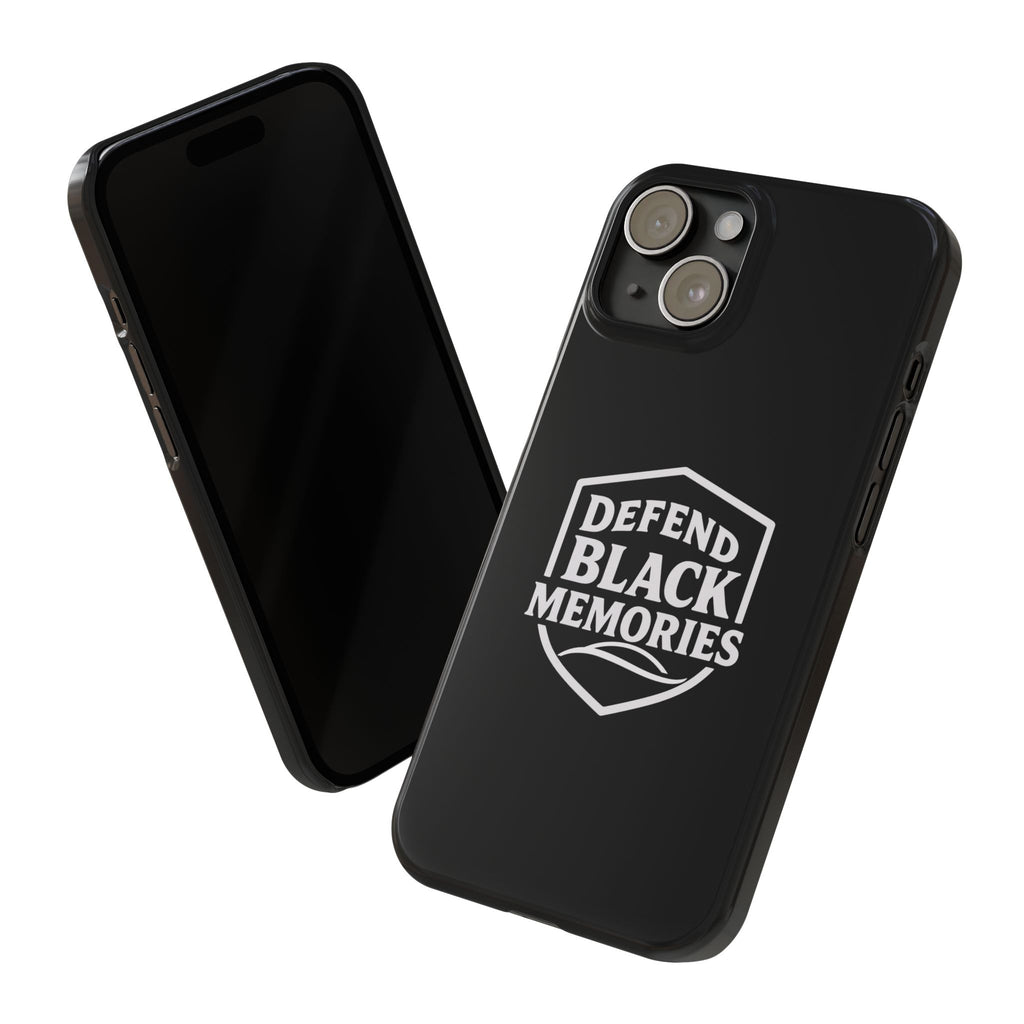 Defend Black Memories Slim Phone Case — Black Shield Typography Protective Cover