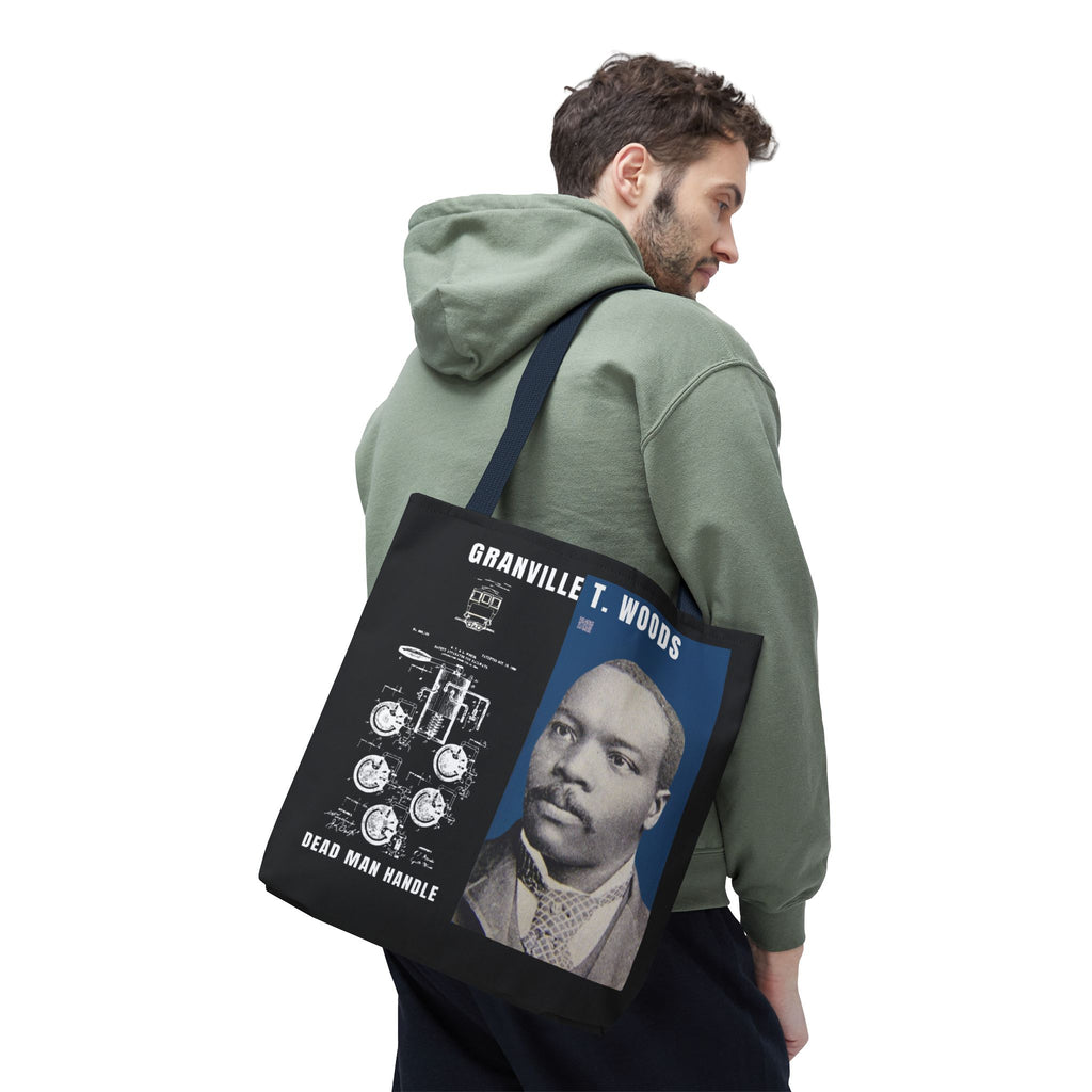 Granville T. Woods Historical Portrait Black Tote Bag (Trans/Dark Cerulean Block)