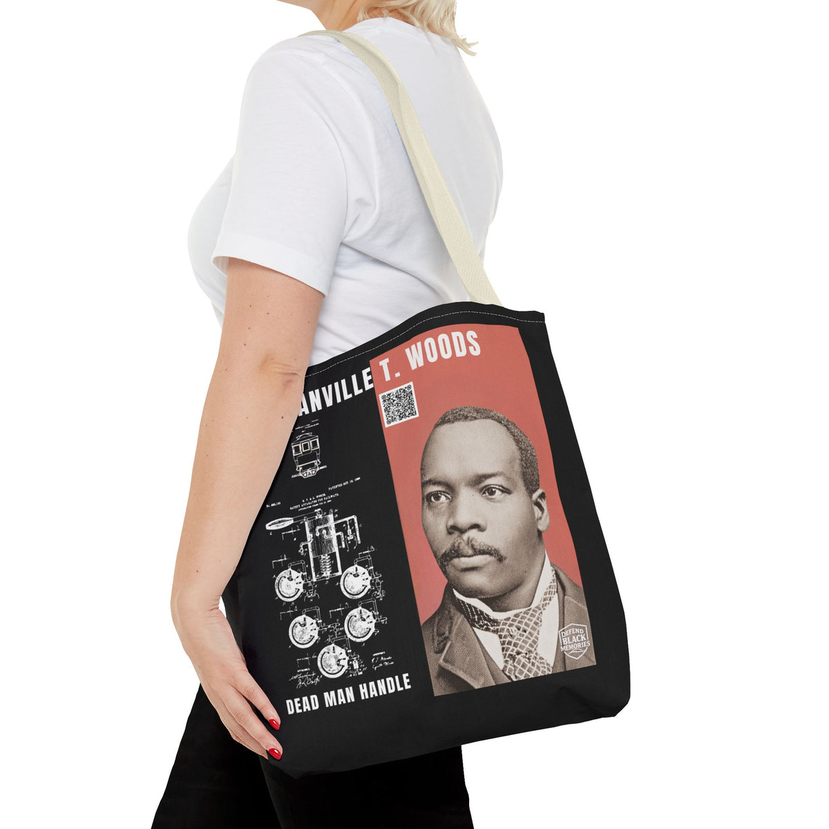 Granville T. Woods Historical Portrait Black Tote Bag (Trans/Dark Cerulean Block)