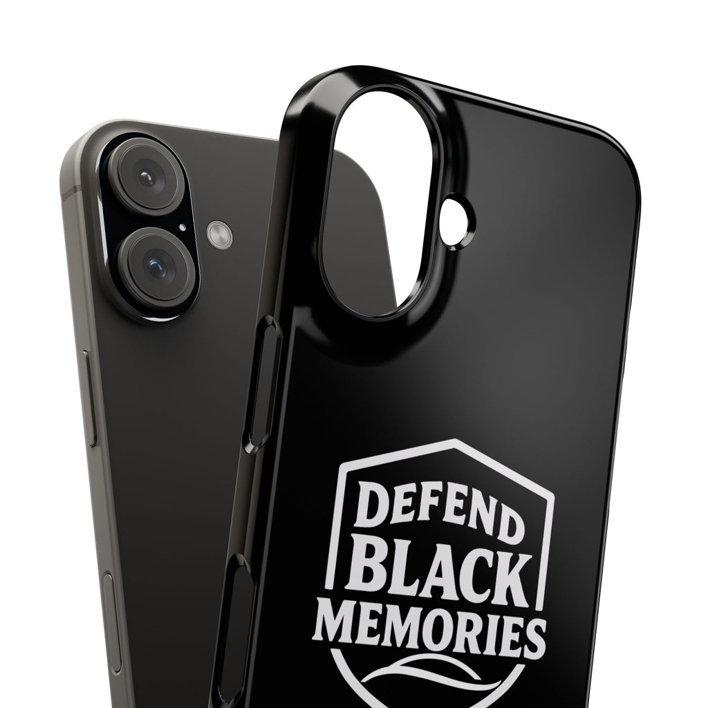 Defend Black Memories Slim Phone Case — Black Shield Typography Protective Cover