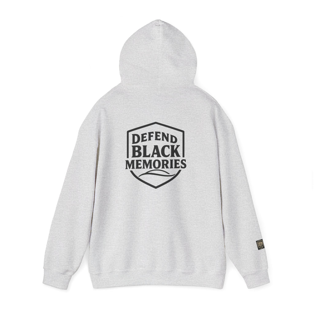 Defend Black Memories: Elijah McCoy Historical Black Portrait Big Back Logo Hoodie