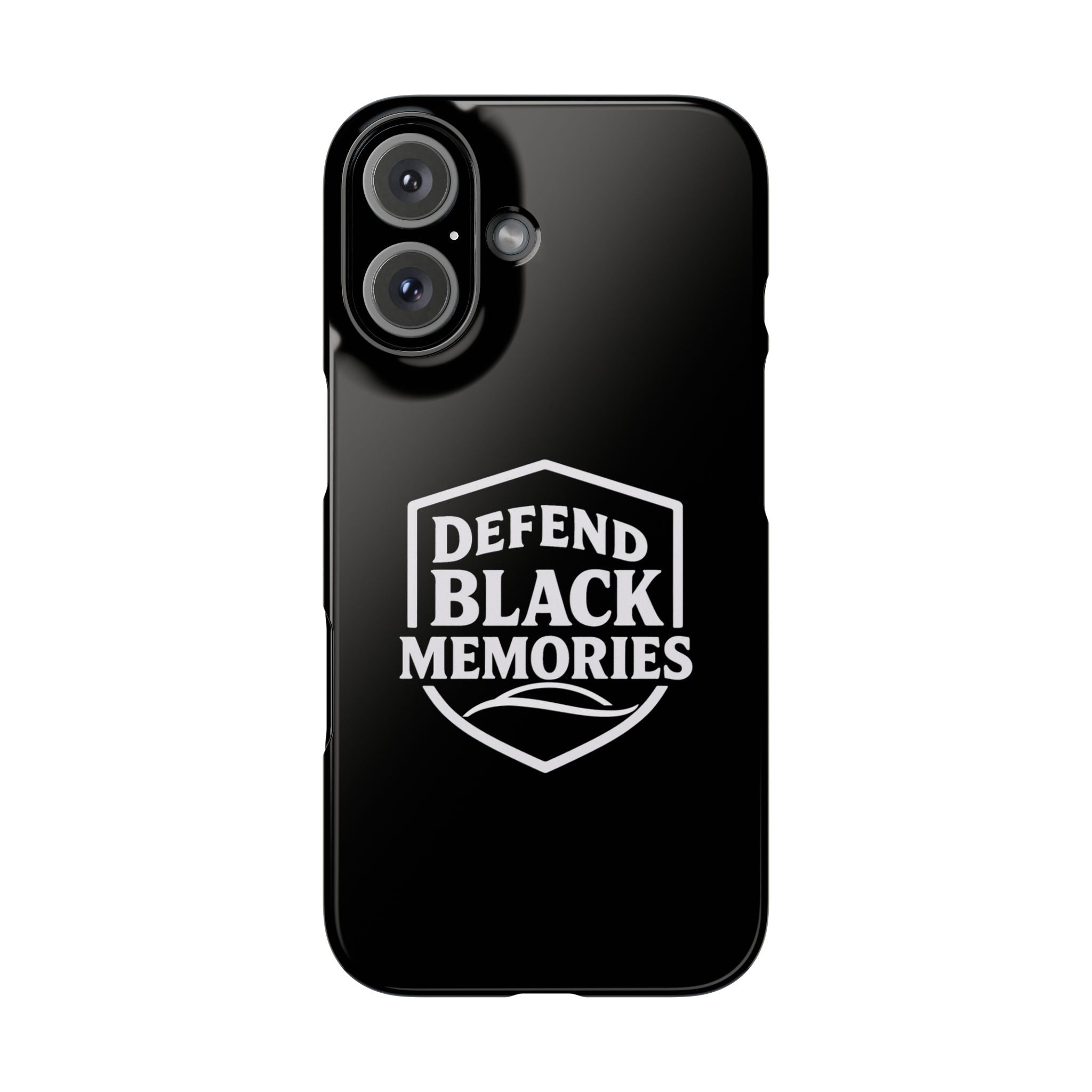 Defend Black Memories Slim Phone Case — Black Shield Typography Protective Cover