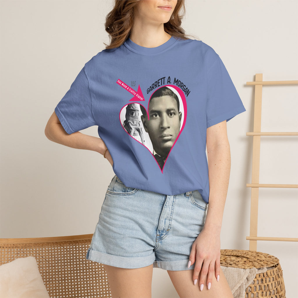 Garrett A. Morgan Oversize Heart Tribute Tee — Inventor of Traffic Signal & Gas Mask with QR Bio