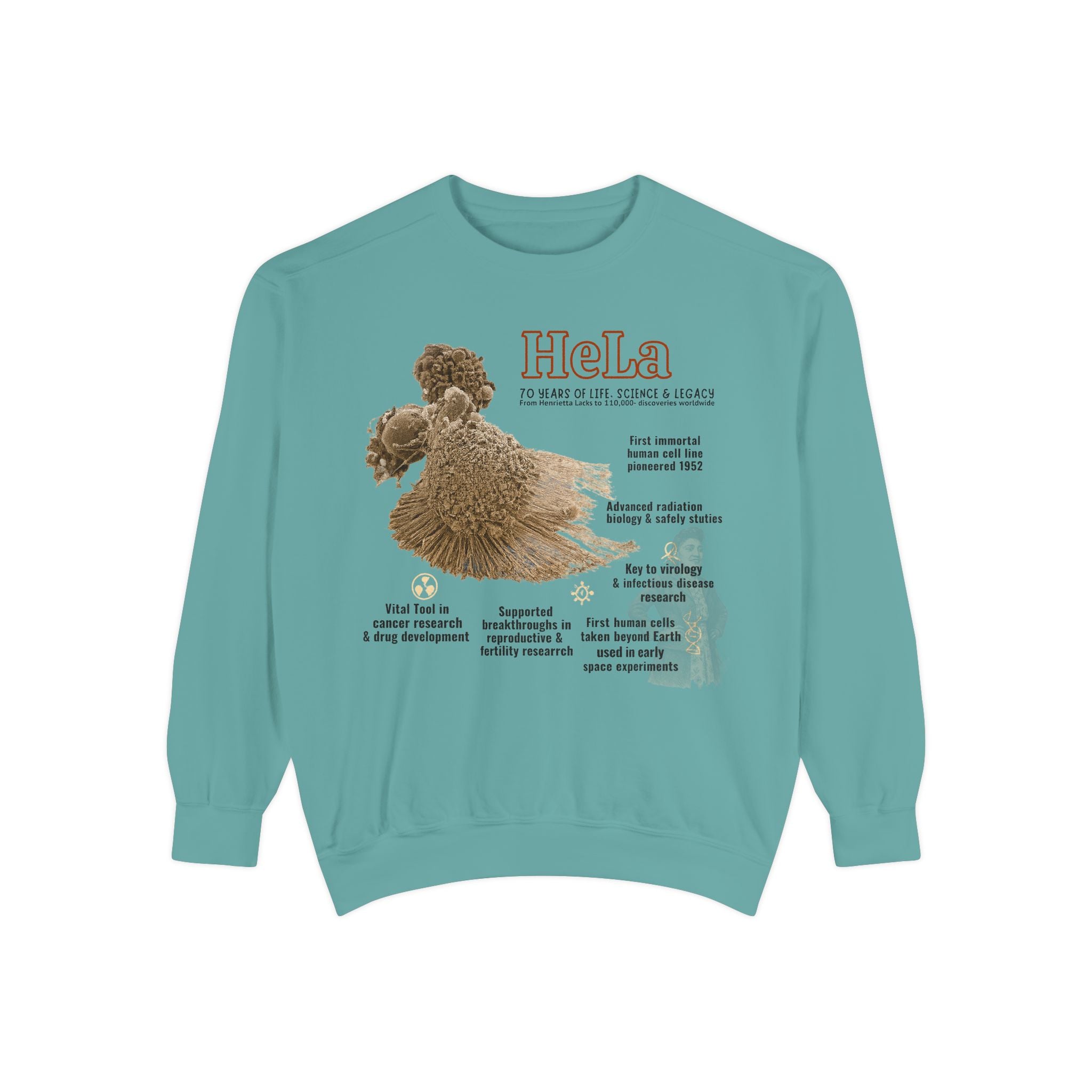 Defend Black Memories: Unisex, HeLa Immortal-Henrietta Lack Garment-Dyed Sweatshirt