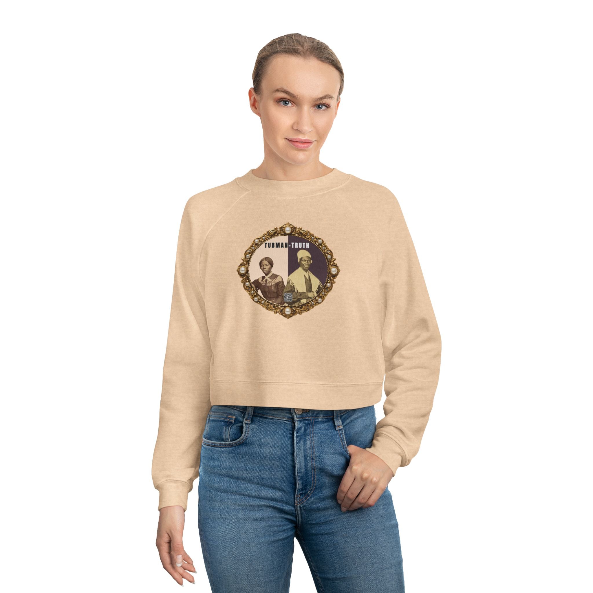 Tubman-Truth, Front Brooch Graphic, Women's Cropped Fleece Pullover
