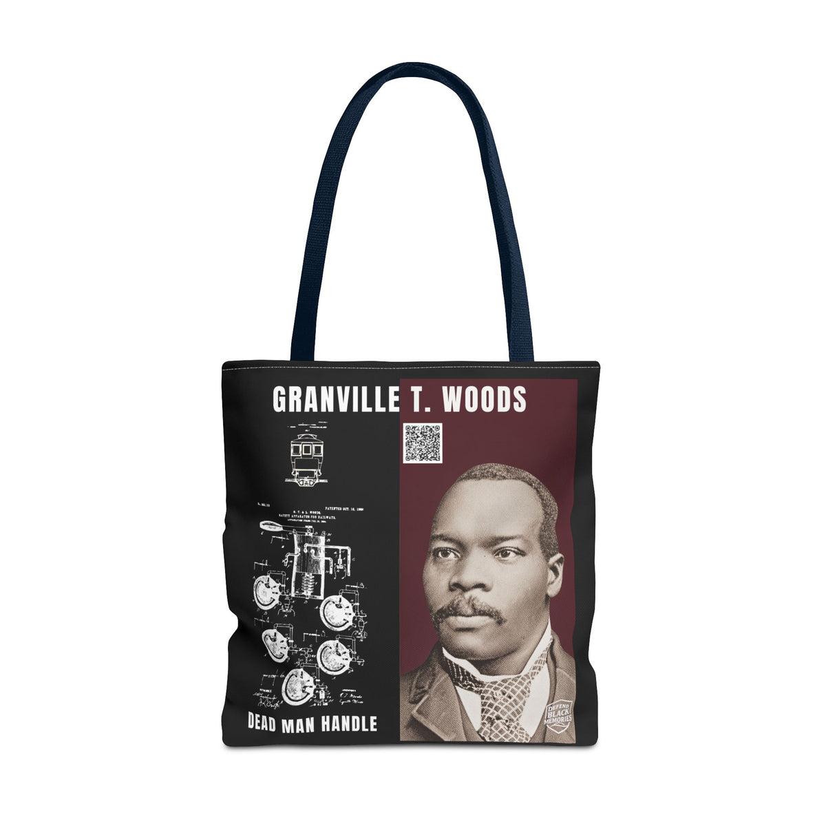 Granville T. Woods Historical Portrait Black Tote Bag (Trans/Brown Block)