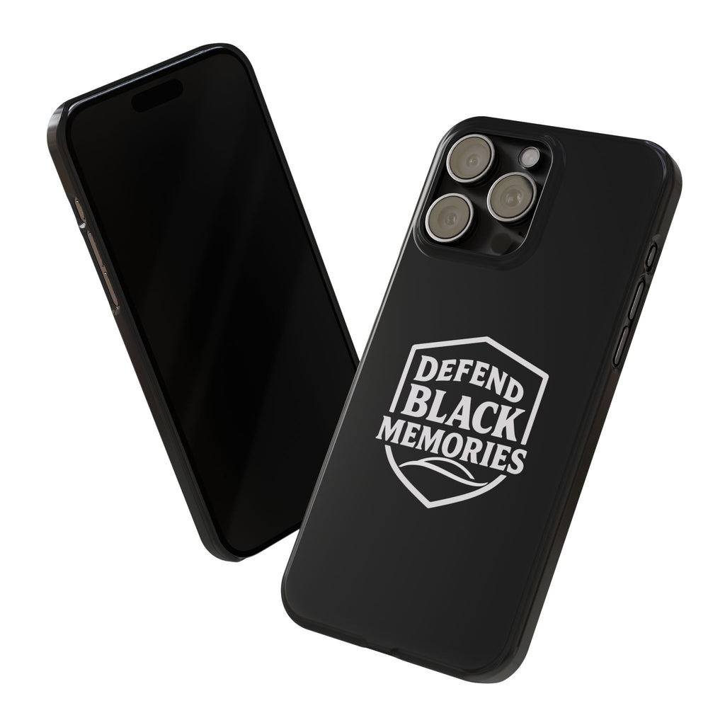 Defend Black Memories Slim Phone Case — Black Shield Typography Protective Cover