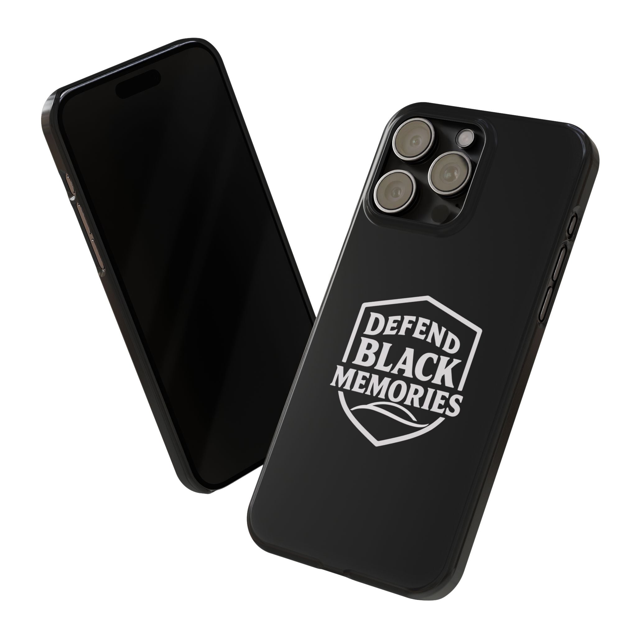Defend Black Memories Slim Phone Case — Black Shield Typography Protective Cover