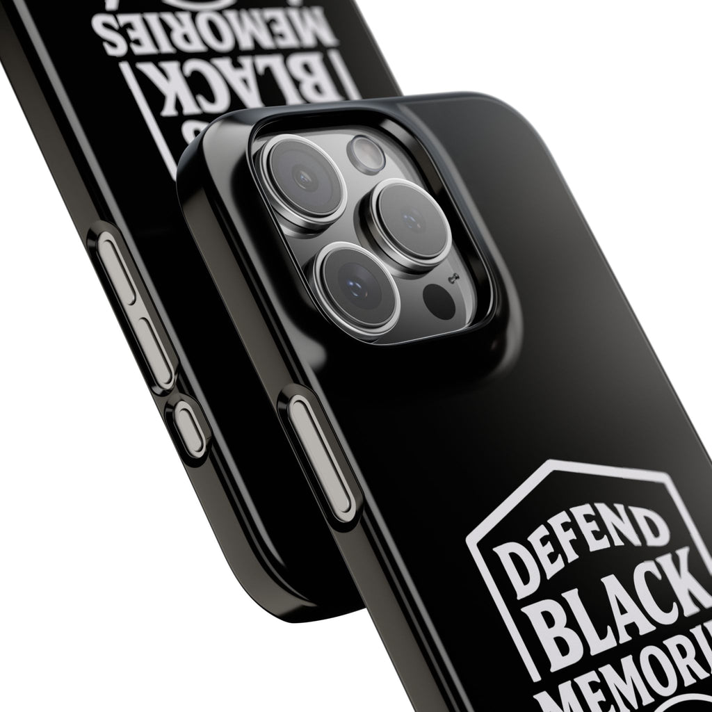 Defend Black Memories Slim Phone Case — Black Shield Typography Protective Cover