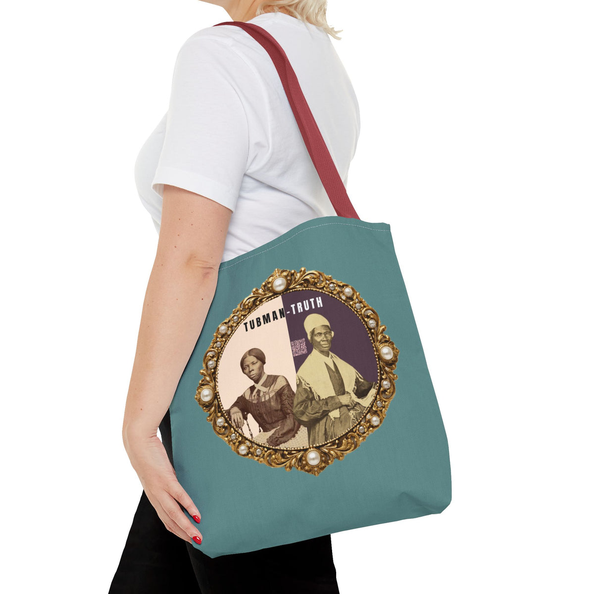 Tubman-Truth Brooch Graphic Tote Bag (Dark Teal)