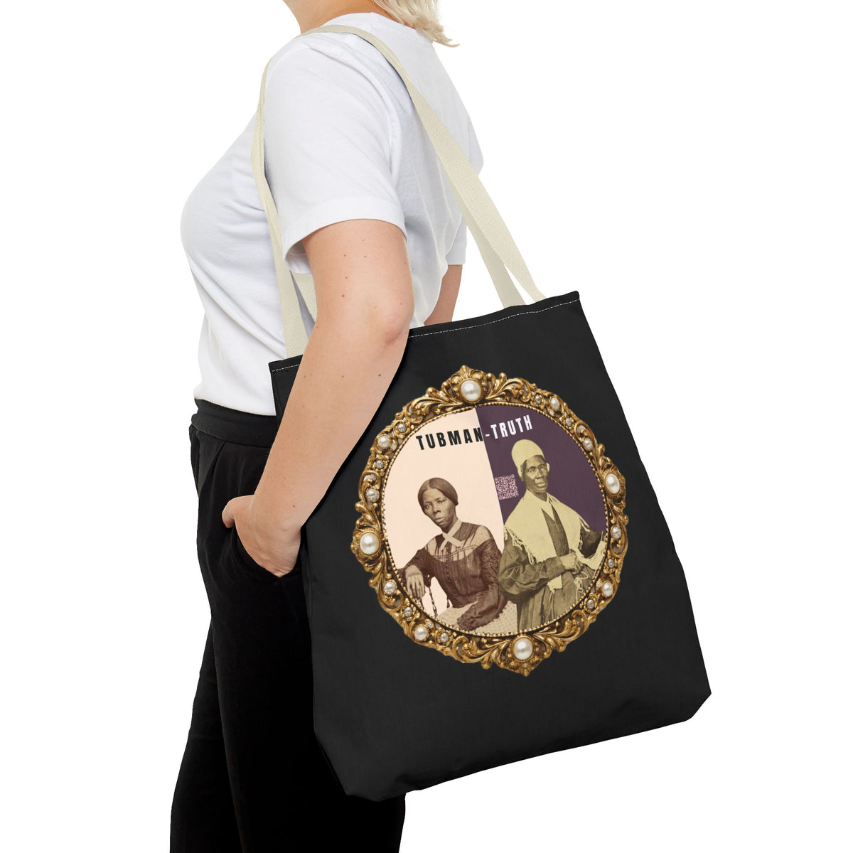 Tubman-Truth Brooch Graphic Tote Bag (Black)