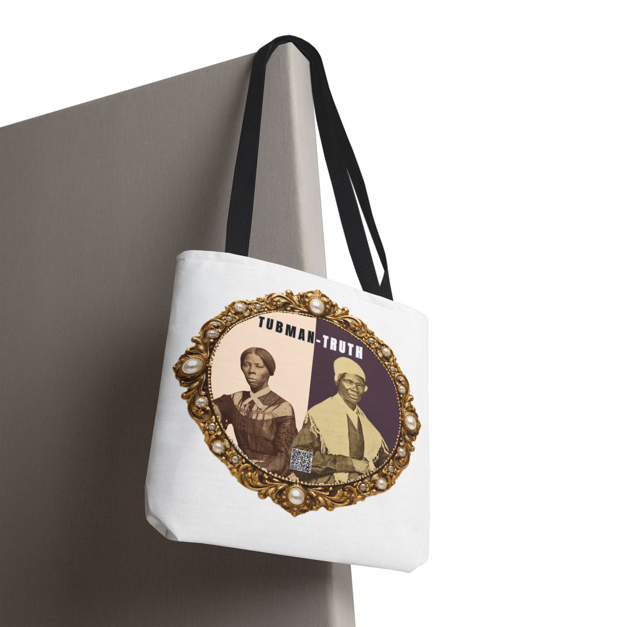 Tubman-Truth Brooch Graphic Tote Bag (White)