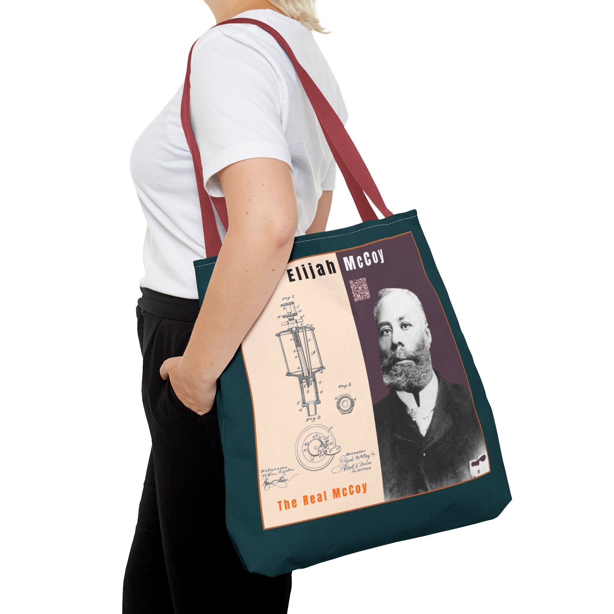 Elijah McCoy 'The Real McCoy' Tote Bag — Inspirational History Tribute (Muted Teal)