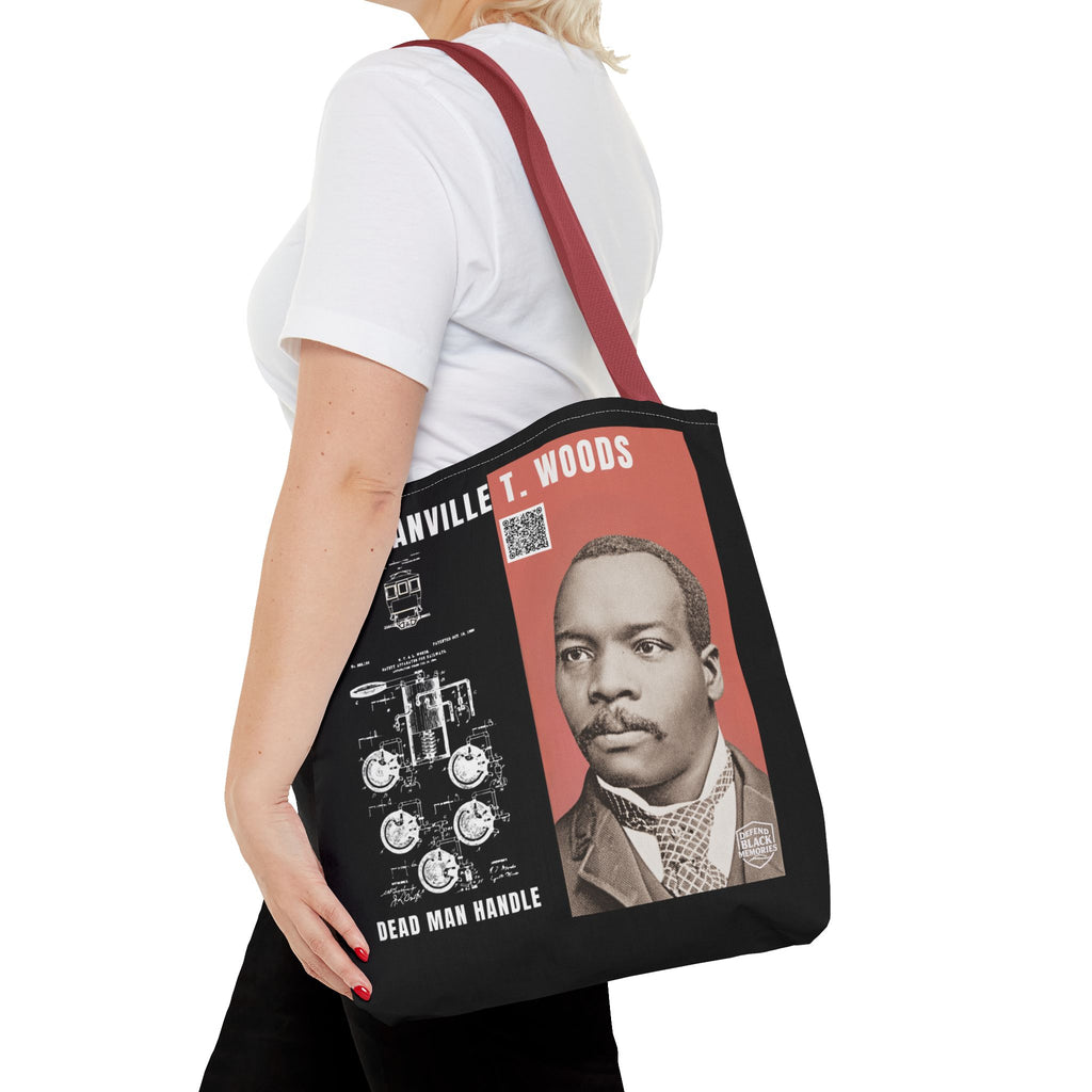 Granville T. Woods Historical Portrait Black Tote Bag (Trans/Dark Cerulean Block)