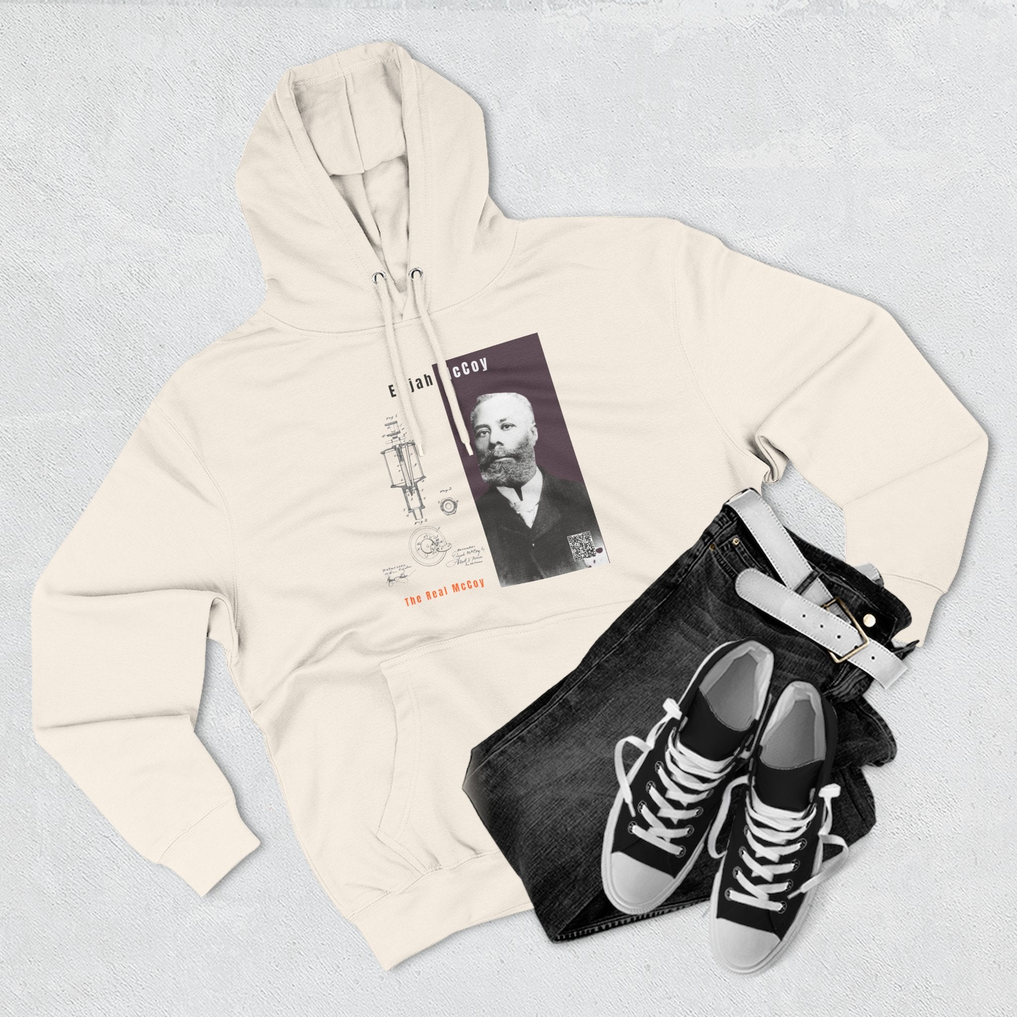 Defend Black Memories: Elijah McCoy Three-Panel Design Hoodie-Historic Black Portrait Pullover
