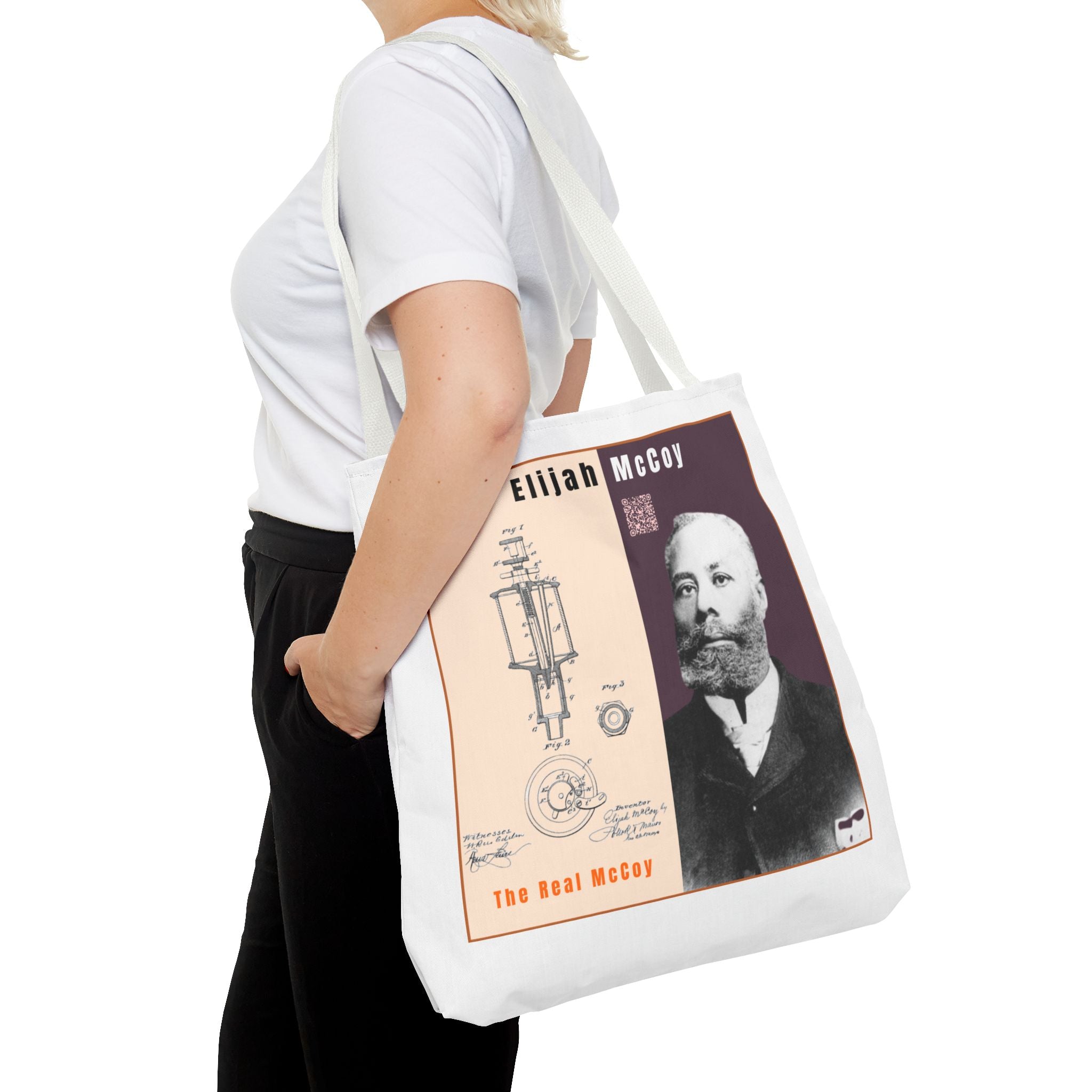 Elijah McCoy 'The Real McCoy' Tote Bag — Inspirational History Tribute (White)