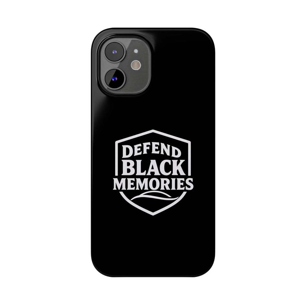 Defend Black Memories Slim Phone Case — Black Shield Typography Protective Cover