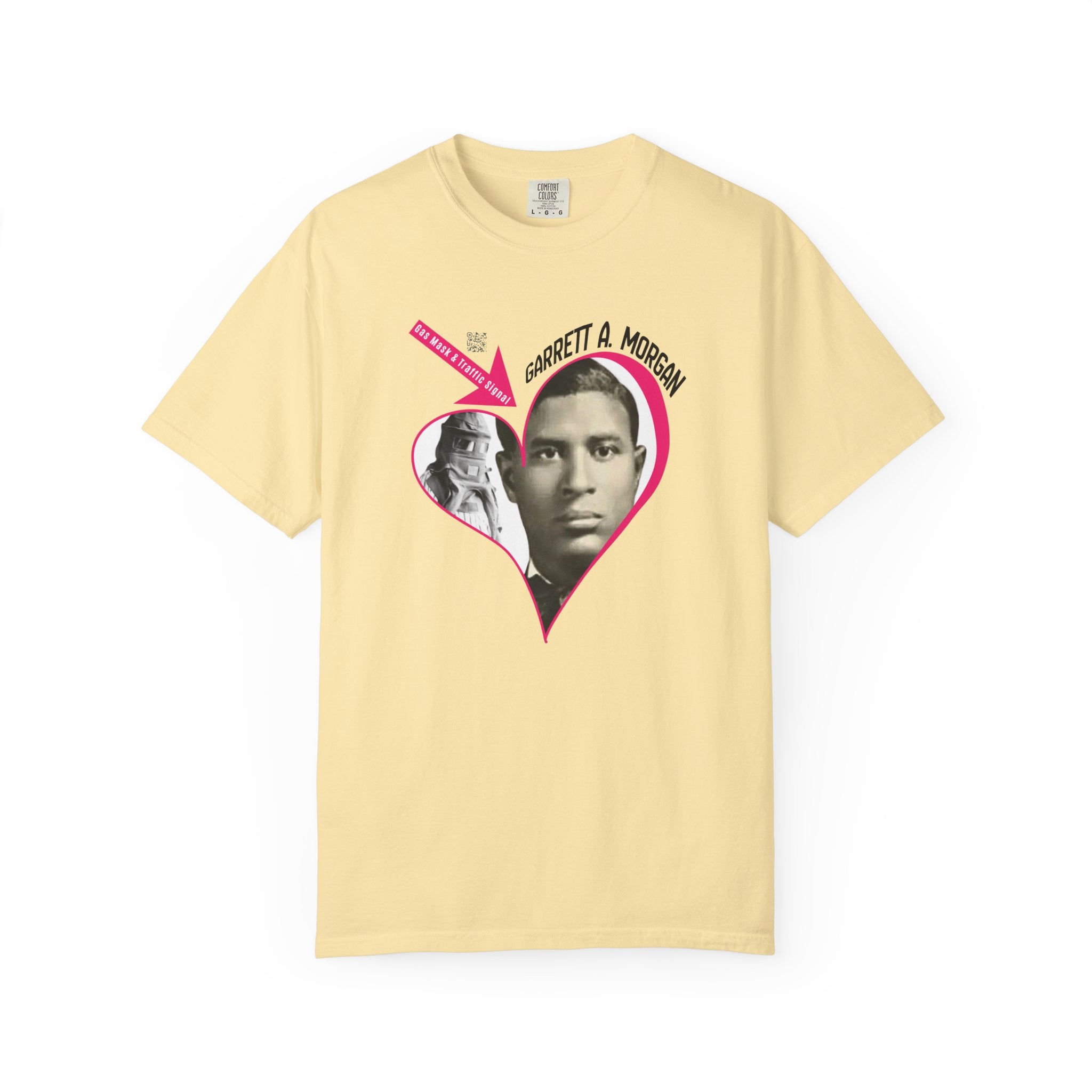 Garrett A. Morgan Oversize Heart Tribute Tee — Inventor of Traffic Signal & Gas Mask with QR Bio