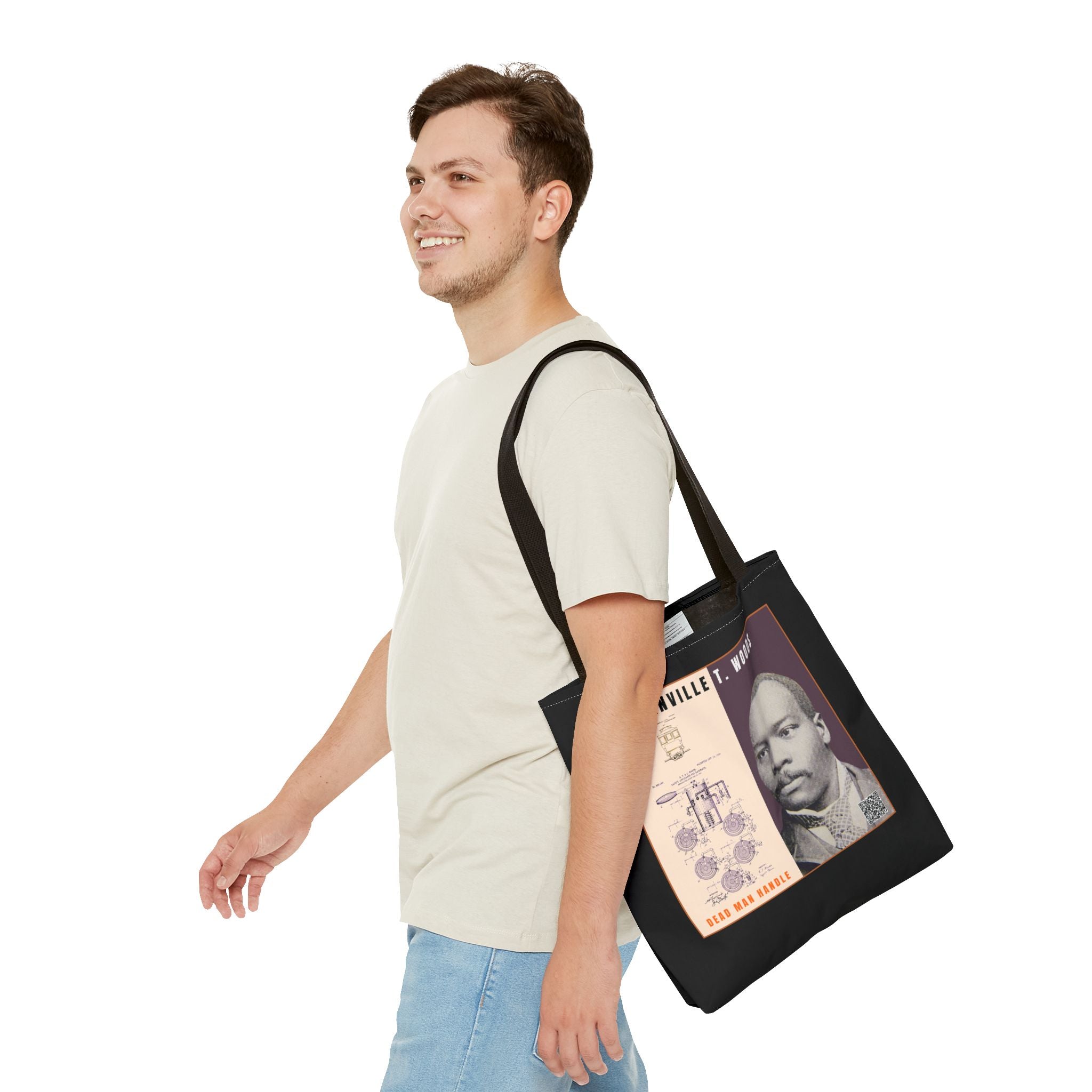Granville T. Woods Historical Portrait Tote Bag (Black)