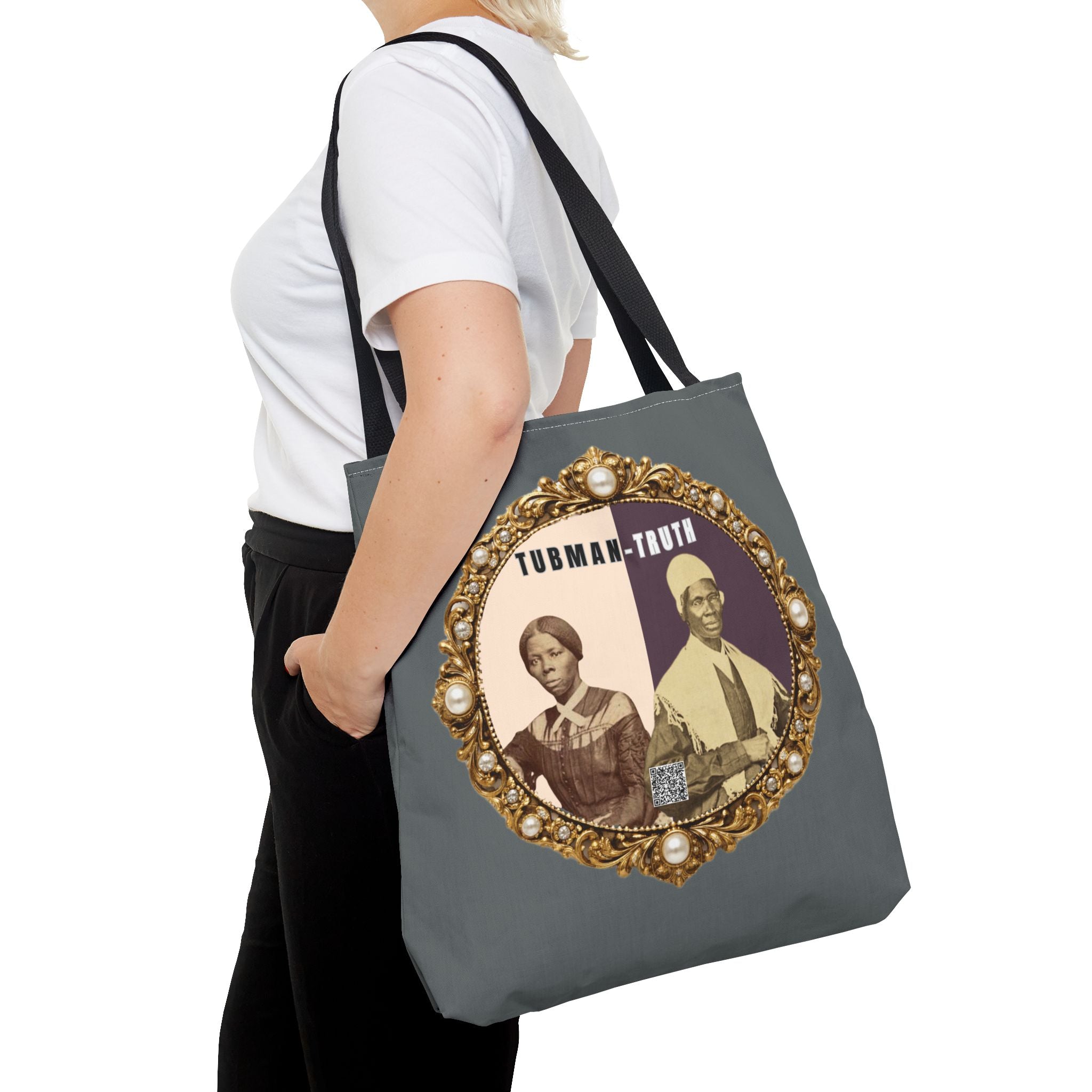 Tubman-Truth Brooch Graphic Tote Bag (Dark grey)