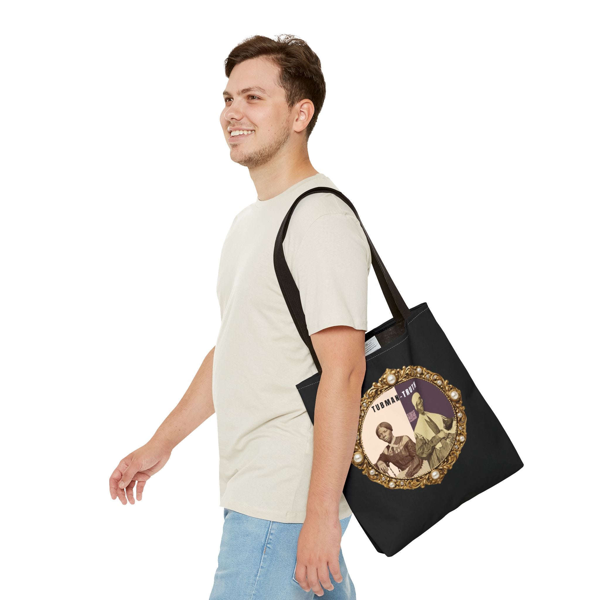Tubman-Truth Brooch Graphic Tote Bag (Black)