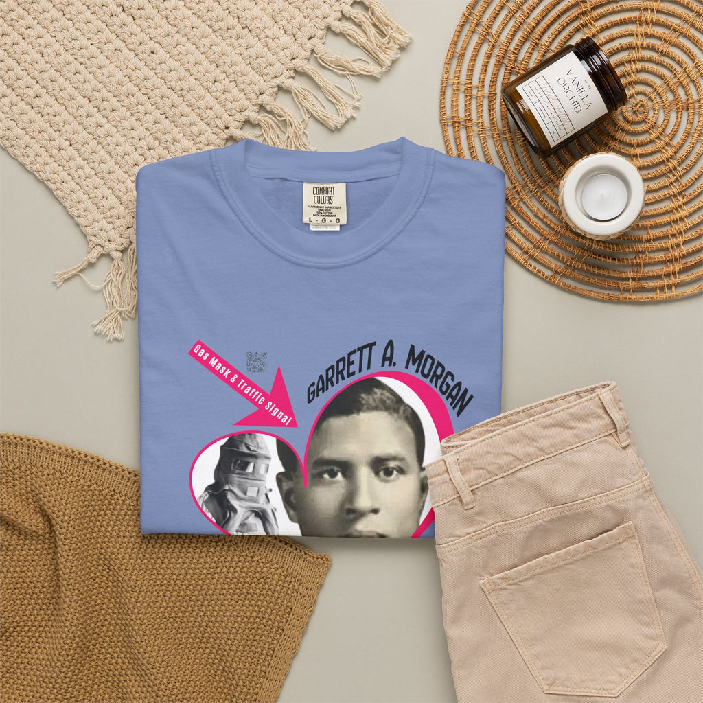Garrett A. Morgan Oversize Heart Tribute Tee — Inventor of Traffic Signal & Gas Mask with QR Bio