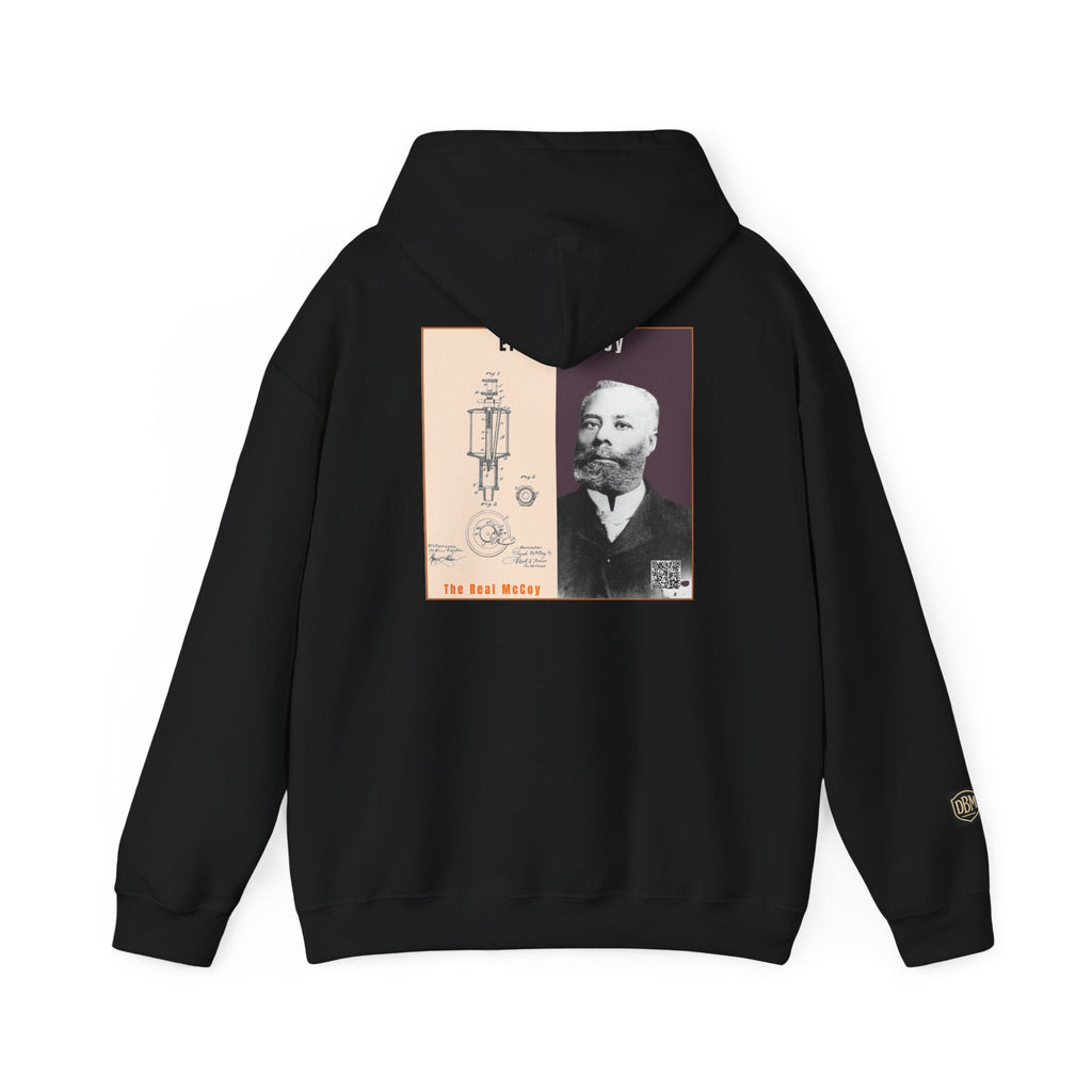Defend Black Memories: Elijah McCoy Historical Black Portrait Big Back Logo Hoodie