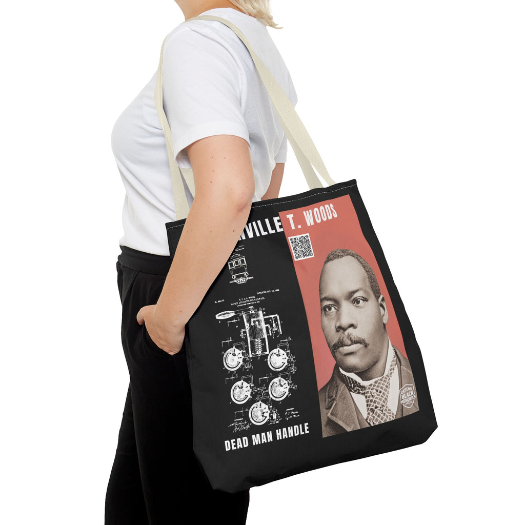 Granville T. Woods Historical Portrait Black Tote Bag (Trans/Dark Cerulean Block)