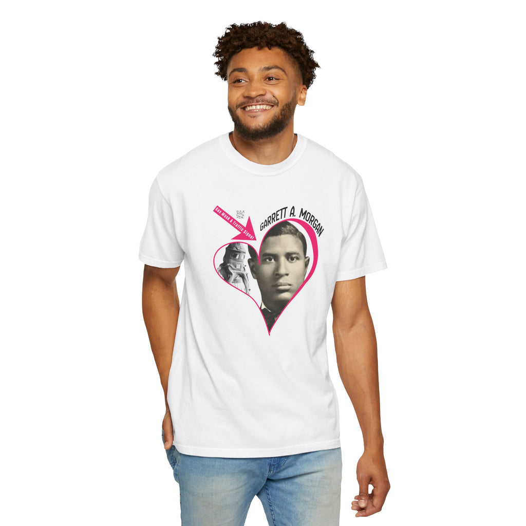 Garrett A. Morgan Oversize Heart Tribute Tee — Inventor of Traffic Signal & Gas Mask with QR Bio