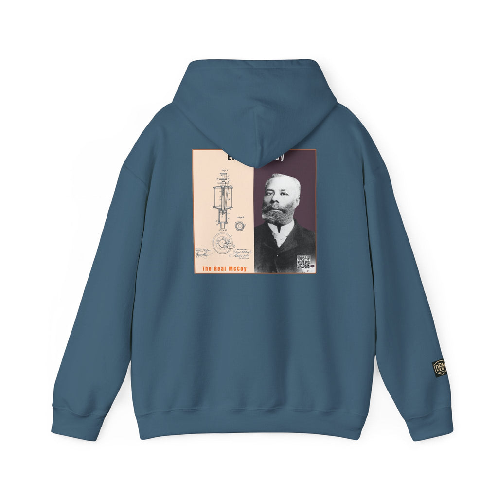 Defend Black Memories: Elijah McCoy Historical Black Portrait Big Back Logo Hoodie