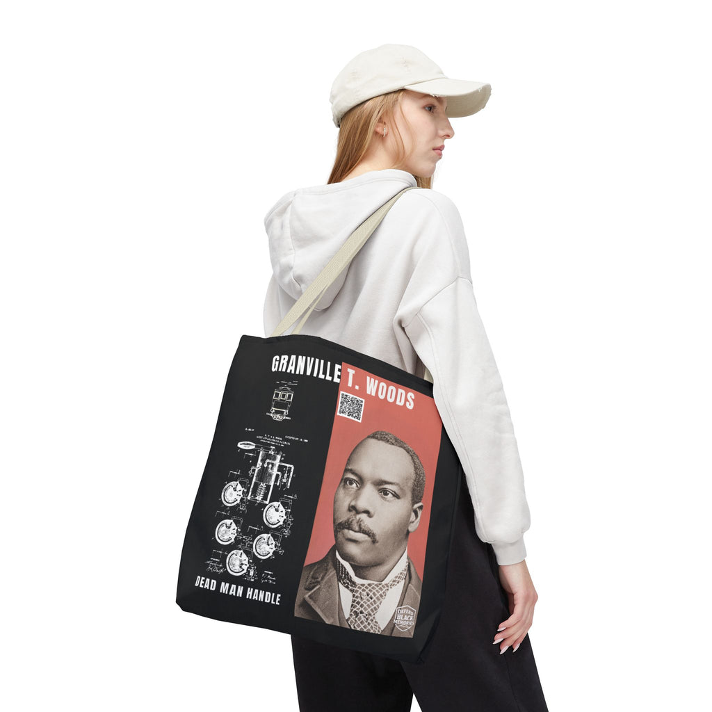 Granville T. Woods Historical Portrait Black Tote Bag (Trans/Dark Cerulean Block)