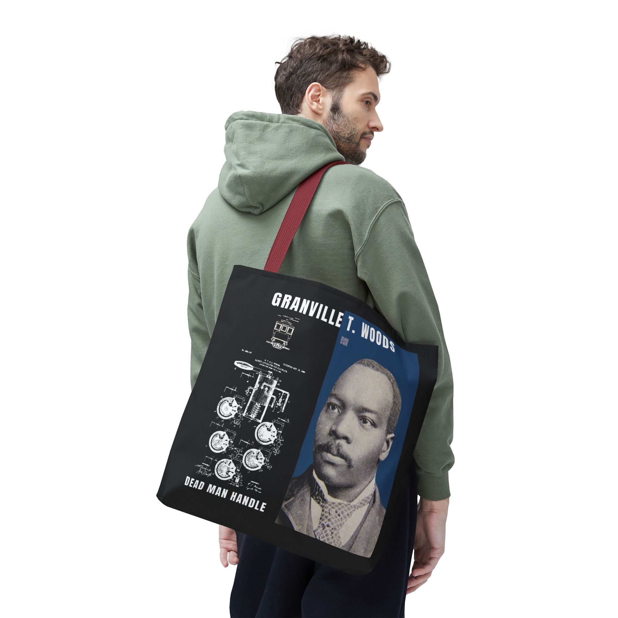Granville T. Woods Historical Portrait Black Tote Bag (Trans/Dark Cerulean Block)