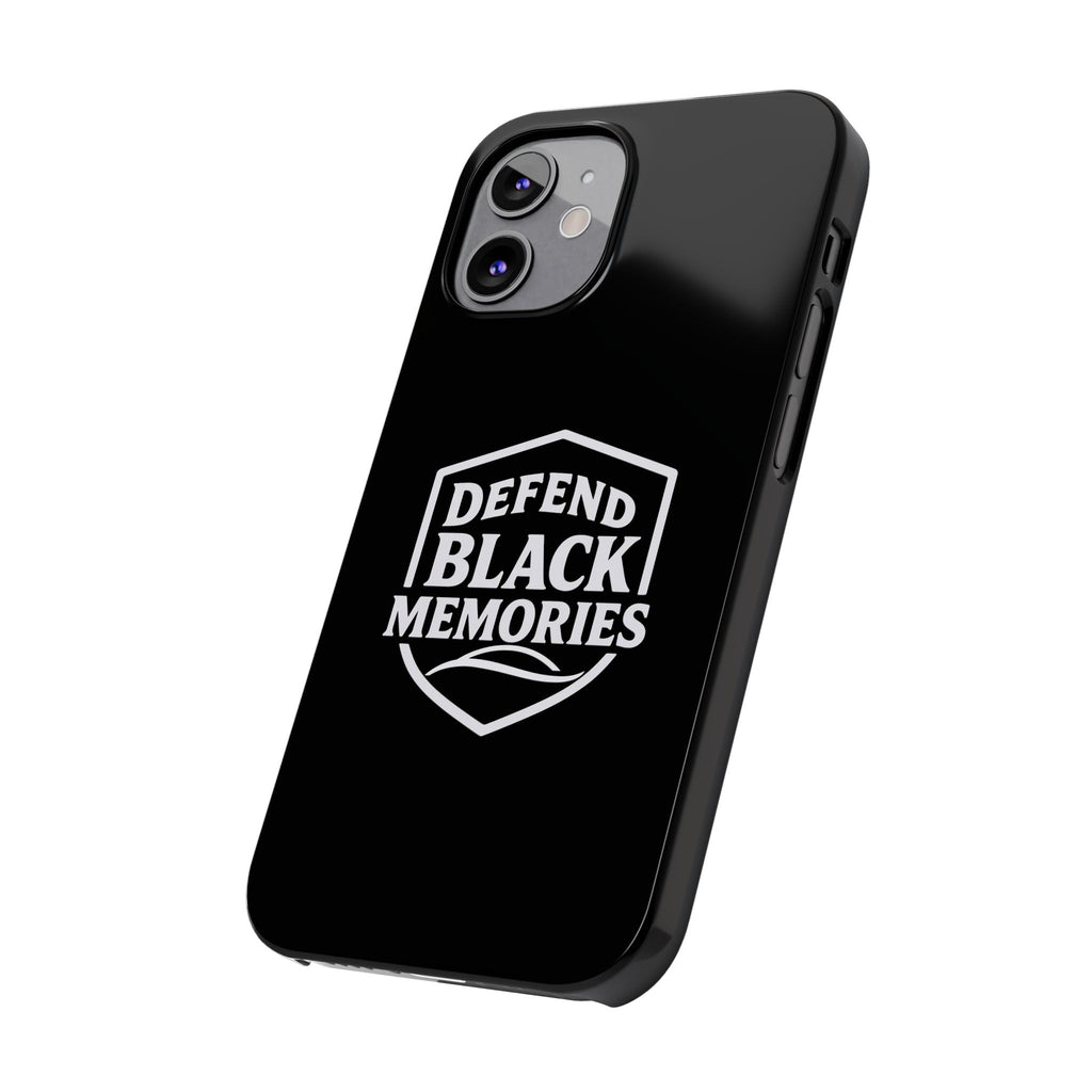 Defend Black Memories Slim Phone Case — Black Shield Typography Protective Cover