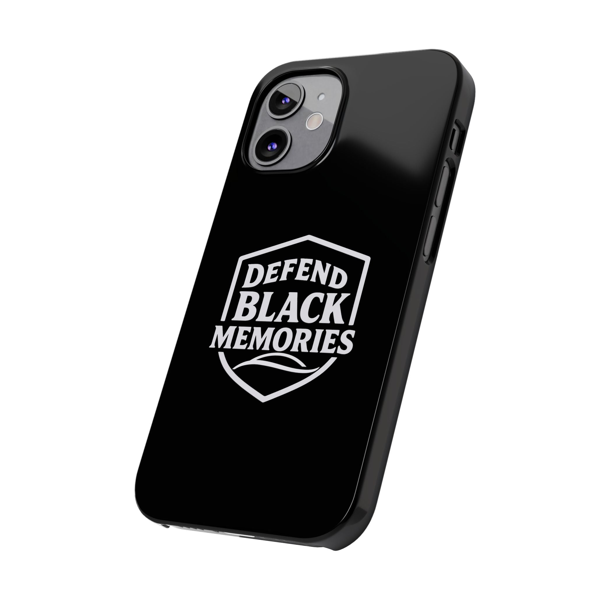 Defend Black Memories Slim Phone Case — Black Shield Typography Protective Cover