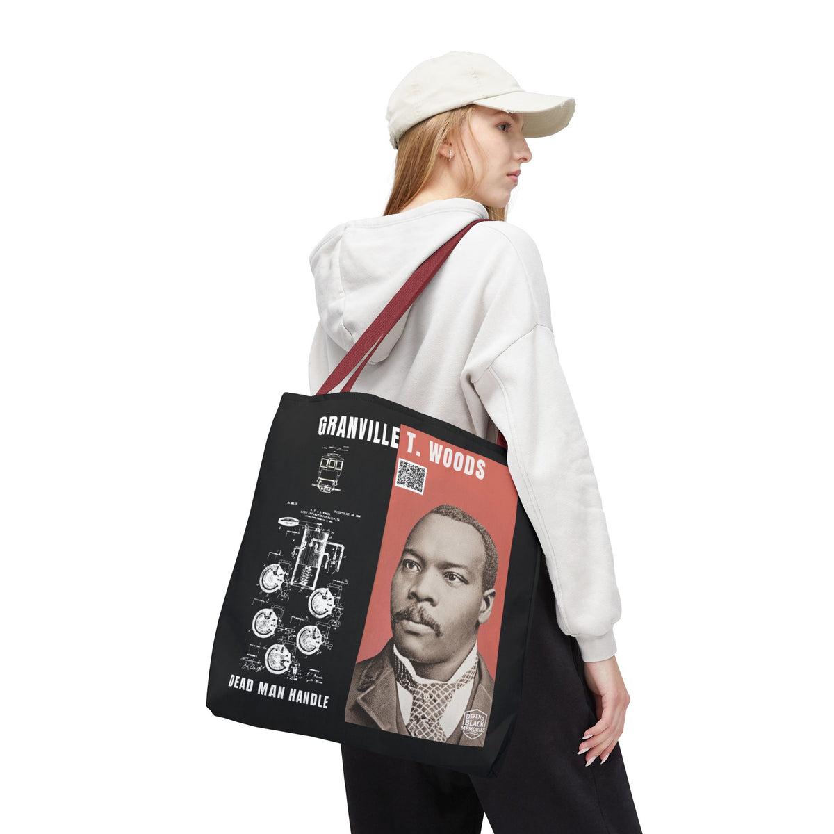 Granville T. Woods Historical Portrait Black Tote Bag (Trans/Dark Cerulean Block)