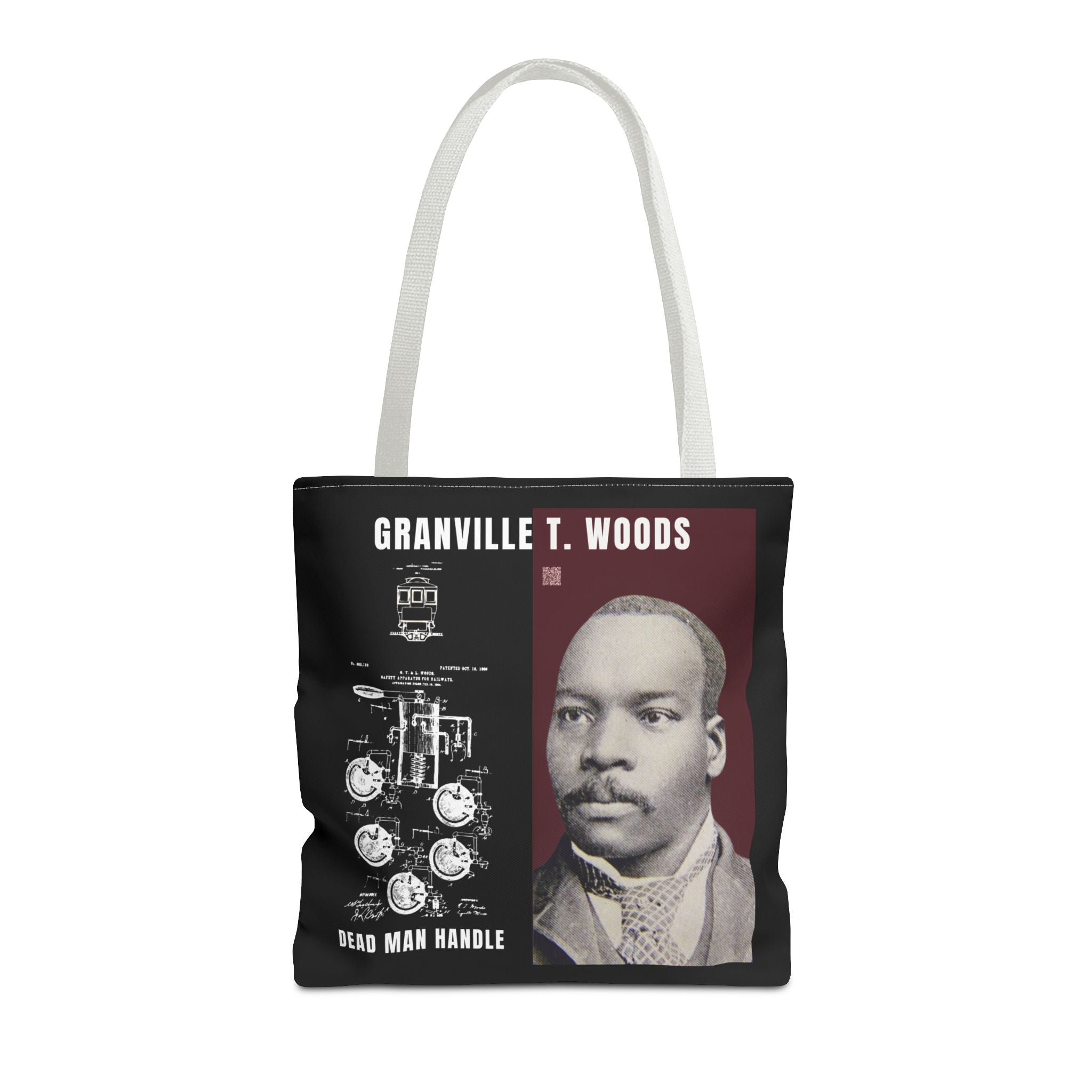 Granville T. Woods Historical Portrait Black Tote Bag (Trans/Brown Block)
