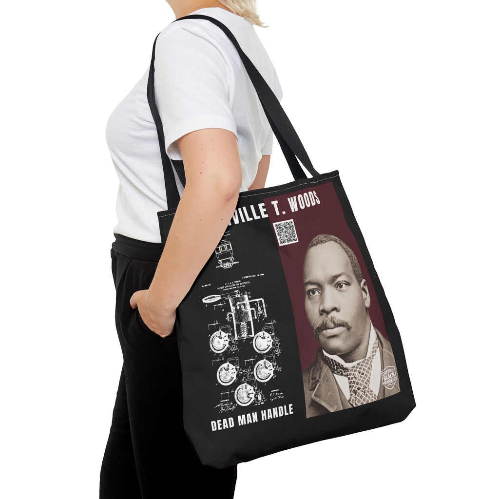 Granville T. Woods Historical Portrait Black Tote Bag (Trans/Brown Block)