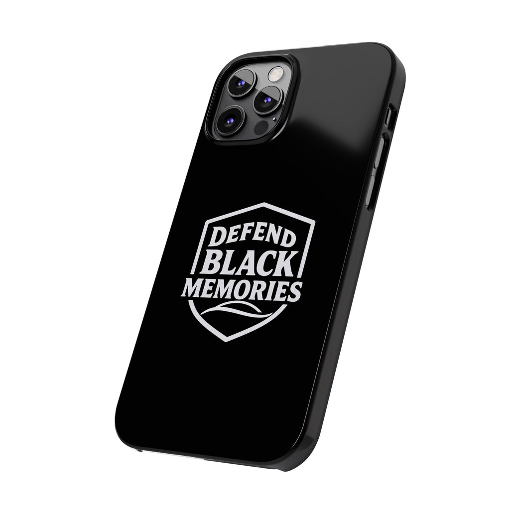 Defend Black Memories Slim Phone Case — Black Shield Typography Protective Cover