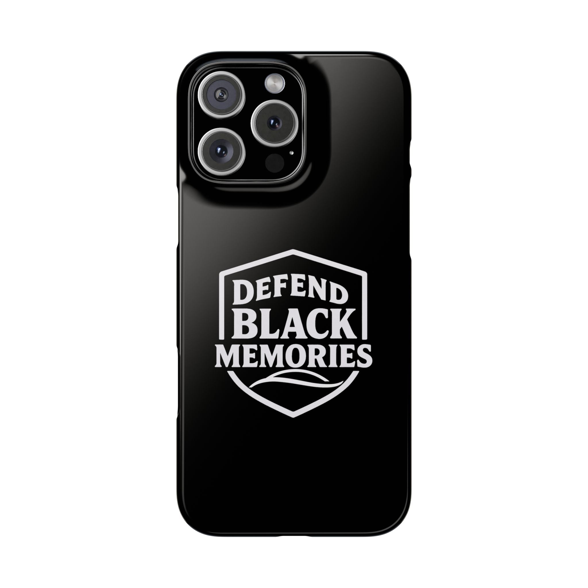 Defend Black Memories Slim Phone Case — Black Shield Typography Protective Cover