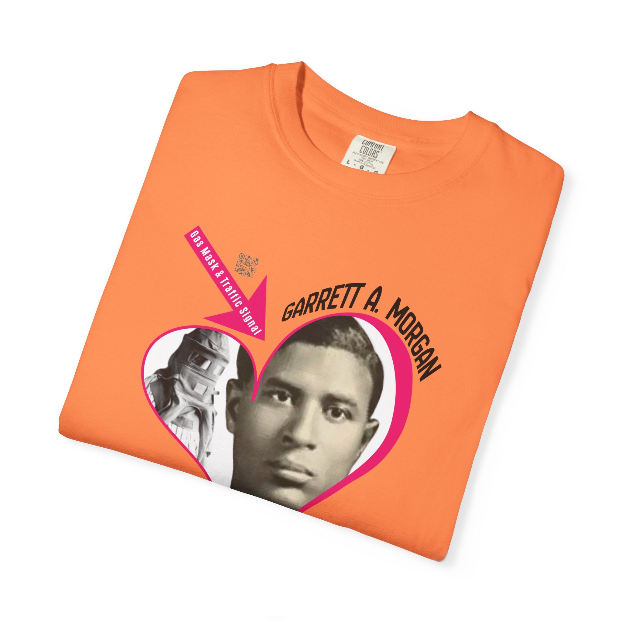 Garrett A. Morgan Oversize Heart Tribute Tee — Inventor of Traffic Signal & Gas Mask with QR Bio