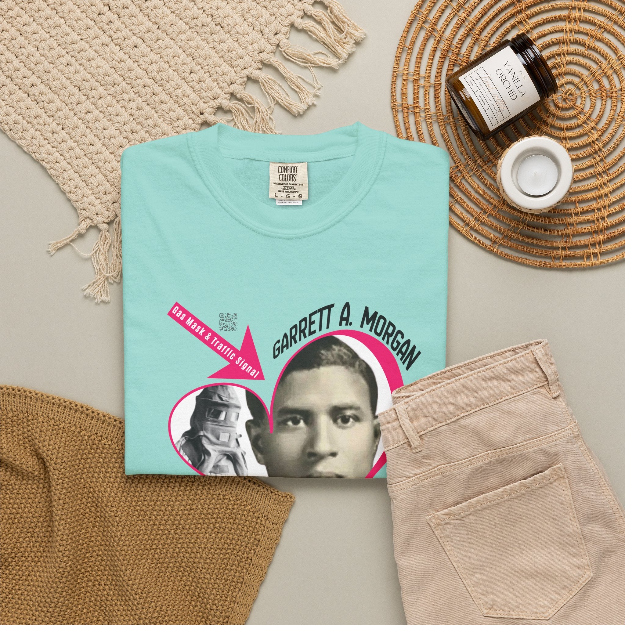 Garrett A. Morgan Oversize Heart Tribute Tee — Inventor of Traffic Signal & Gas Mask with QR Bio