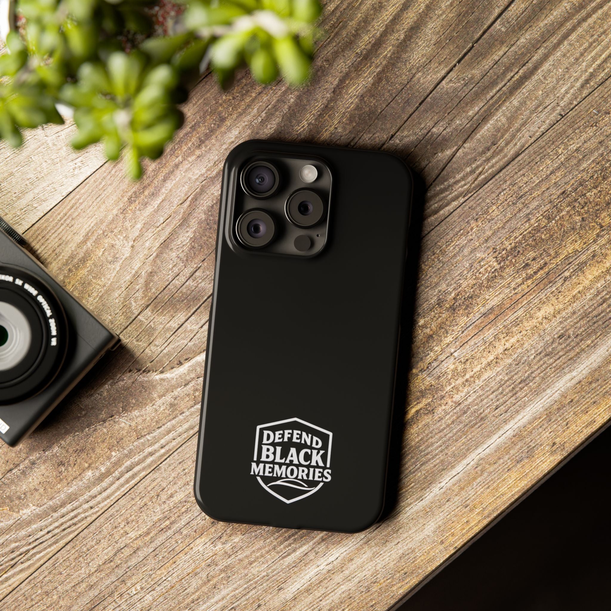 Slim Phone Case — Black Shield Typography Protective Cover