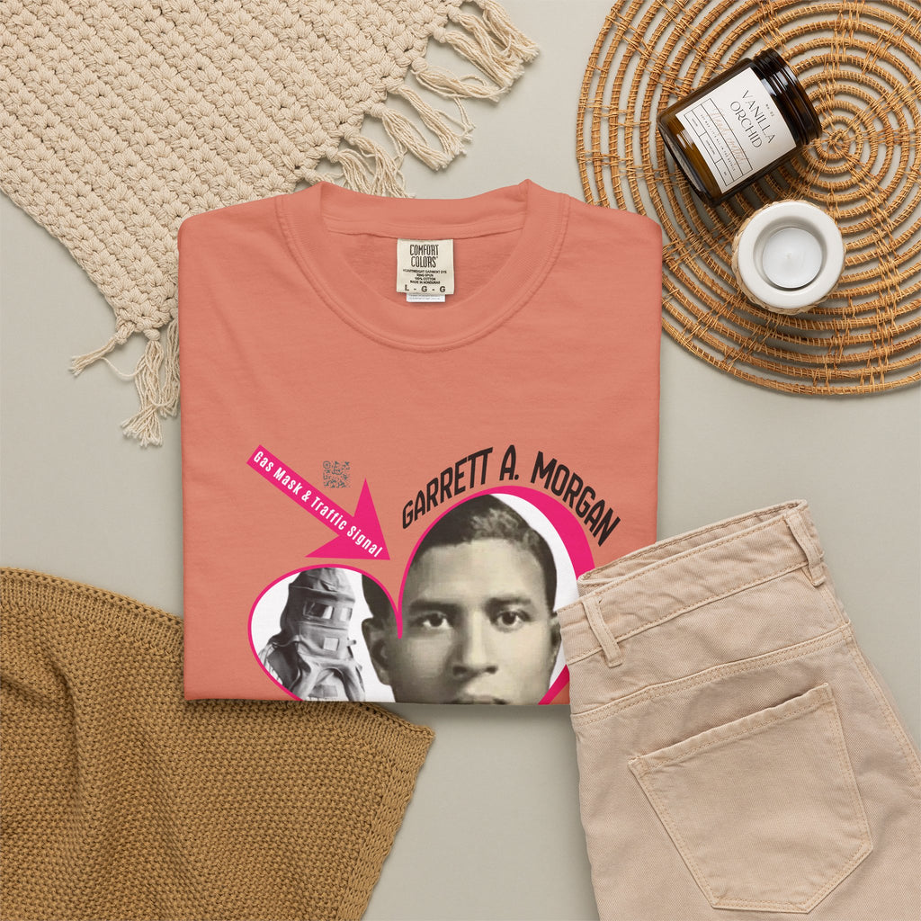 Garrett A. Morgan Oversize Heart Tribute Tee — Inventor of Traffic Signal & Gas Mask with QR Bio
