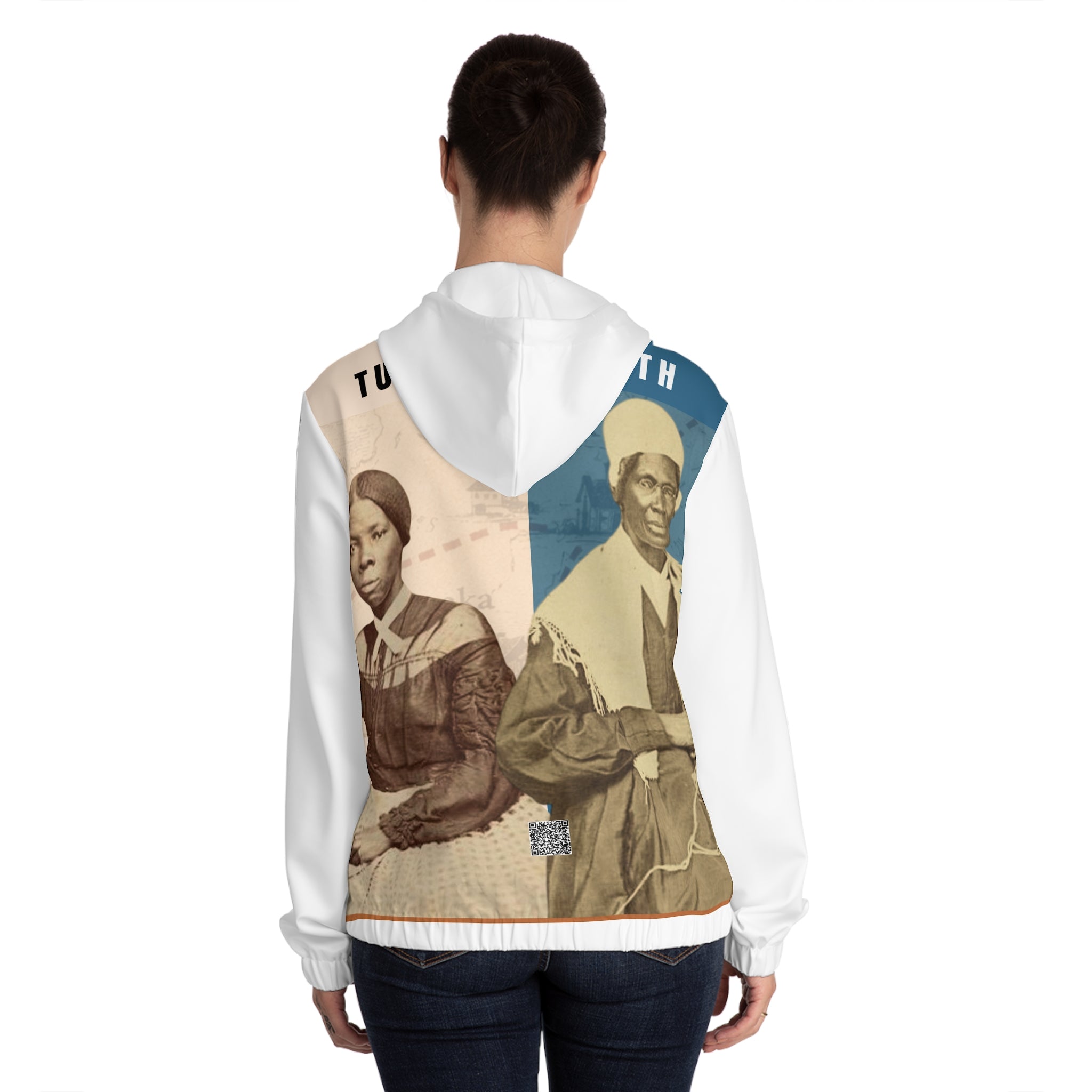 Tubman-Truth, Women's Full-Zip Hoodie w/AOP Back Graphic,